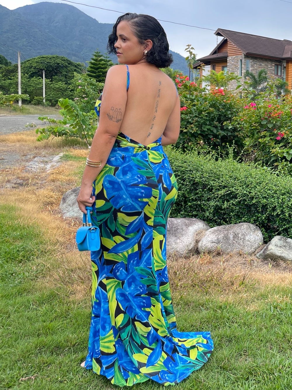 Peppermayo Blue and Green Tropical Wide-Leg Jumpsuit